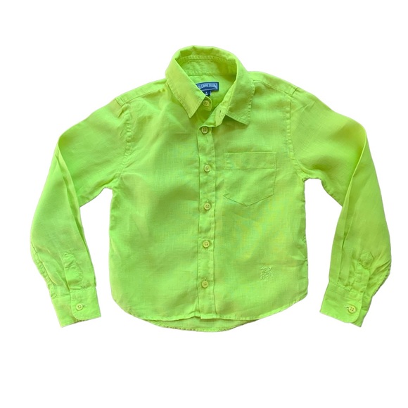 Vilebrequin Lime Green Linen Flax Boys Shirt 2T long sleeve casual dress  shirt
